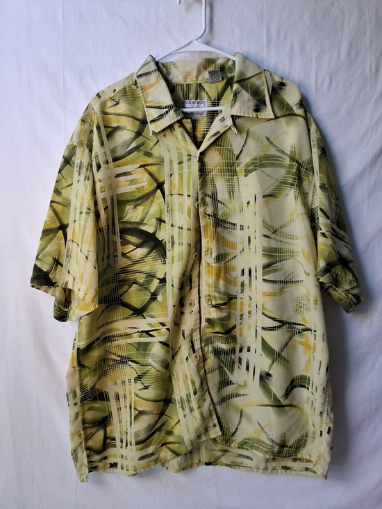 Chevallier Other - Short Sleeve Hawaiian Abstract‎ Print Button-Down Shirt in Green & Yellow